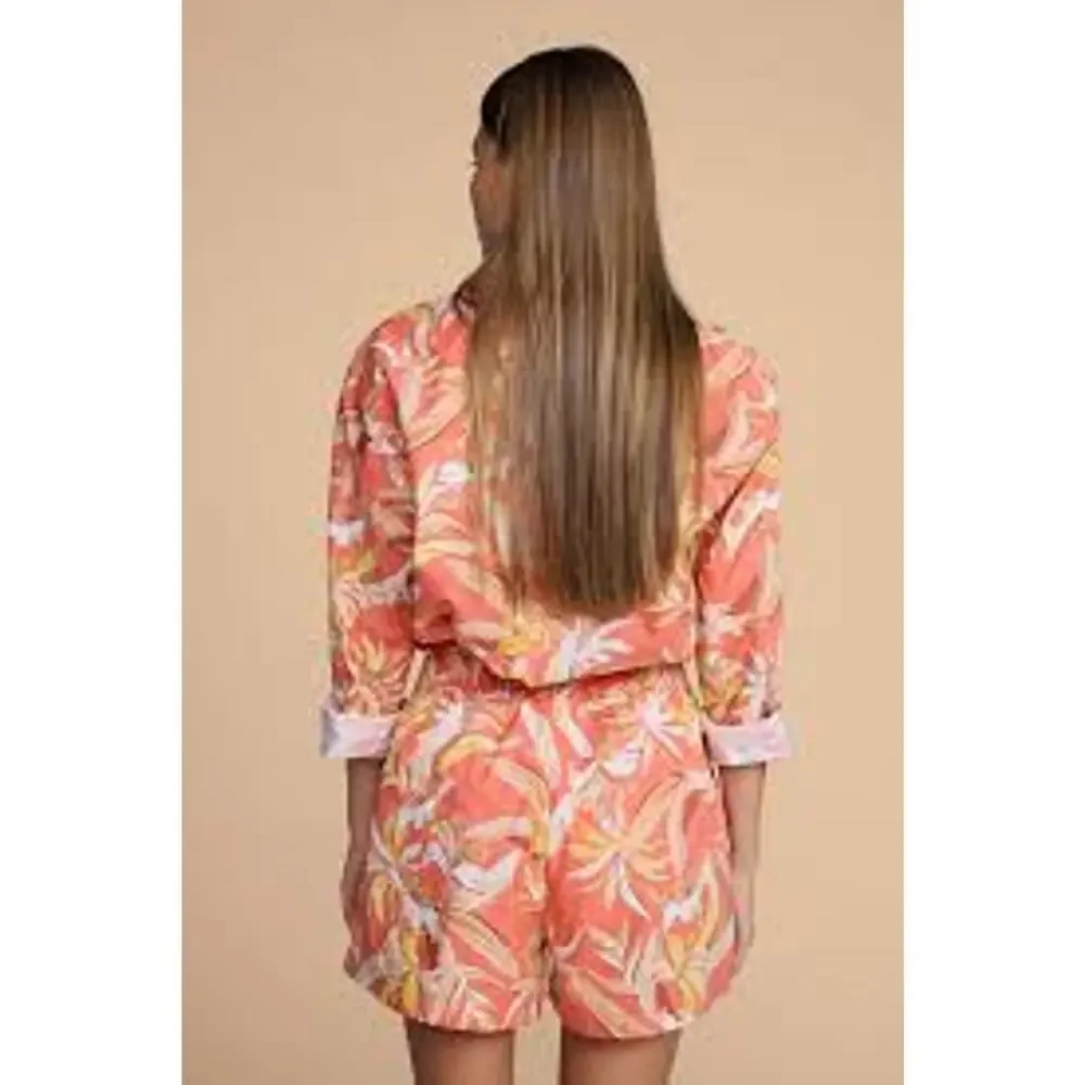 MIKOH Willa Cotton Shorts Bora Bora Orange Hawaiian Print M NWT Resort Wear